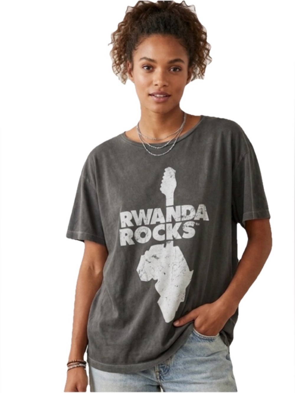 Wildfox Rawanda Rocks Women’s Grey Oversized Tee Shirt Size Medium